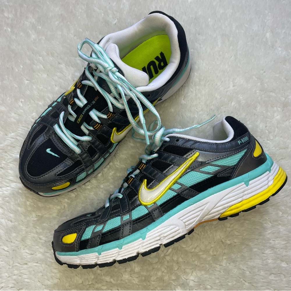 Nike p-6000 bowerman series trainer sneaker in aquarium/teal and yellow